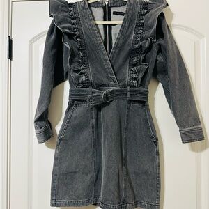 Anthropologie Alexia Magali Pascal Denim Mini Dress Ruffle Accent Size Small